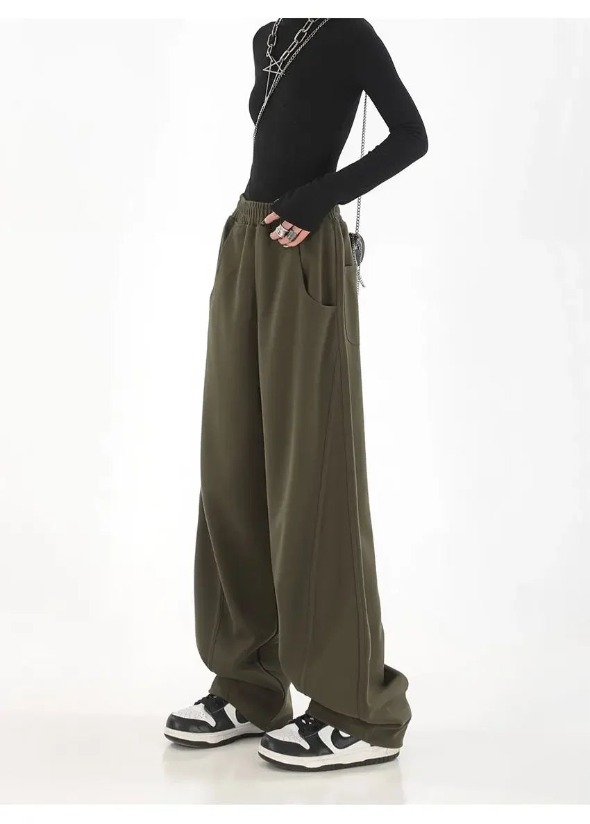 Autumn New Style Light Tawny Women's Sports Pants Loose Sweatpants Banana Shape Hiphop Elastic Waist Wide Leg Trousers
