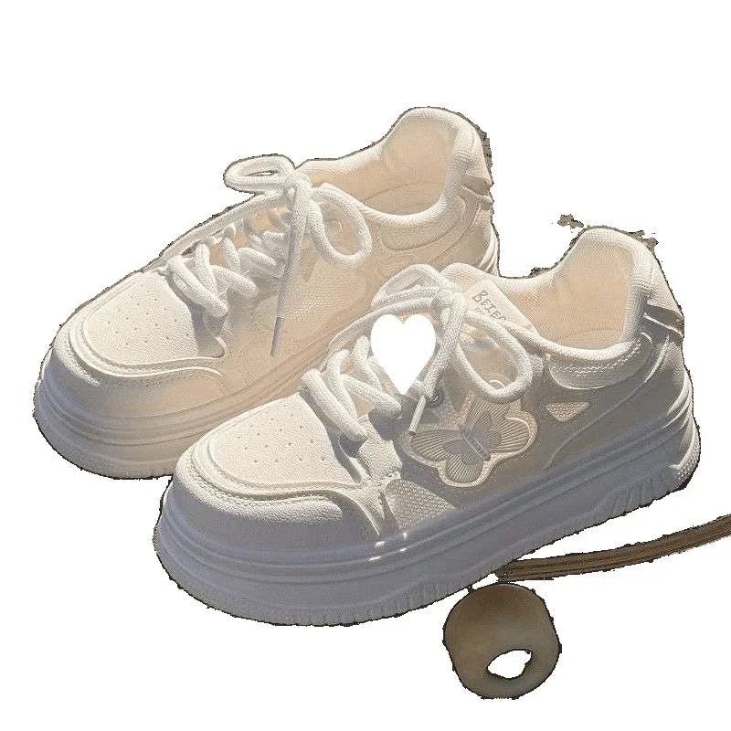 Summer Thick Bottom Casual Sports Shoes Women's New Style Breathable PU Material Comfortable All-Match Chic White Sneakers
