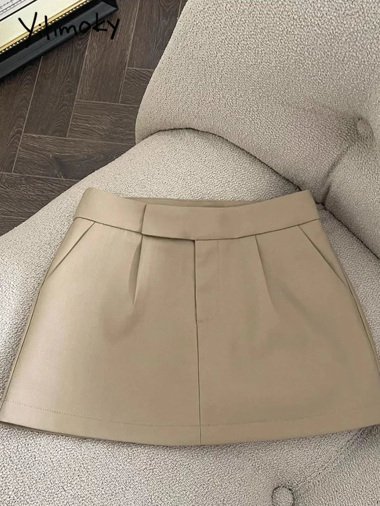 Vintage Skirts Women Fashion Streetwear Casual Skirts Solid Pockets Wrap The Buttocks Sweet Mini 2025 New Spring Summer Skirts