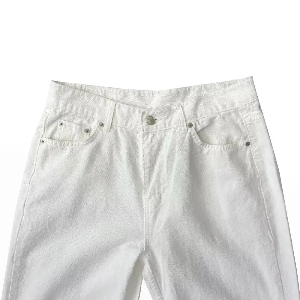 Retro White Jeans Men Women Loose Drapey Straight Leg Long Trousers Trendy Spring Autumn Waed Denim Pants Casual Straight Cut