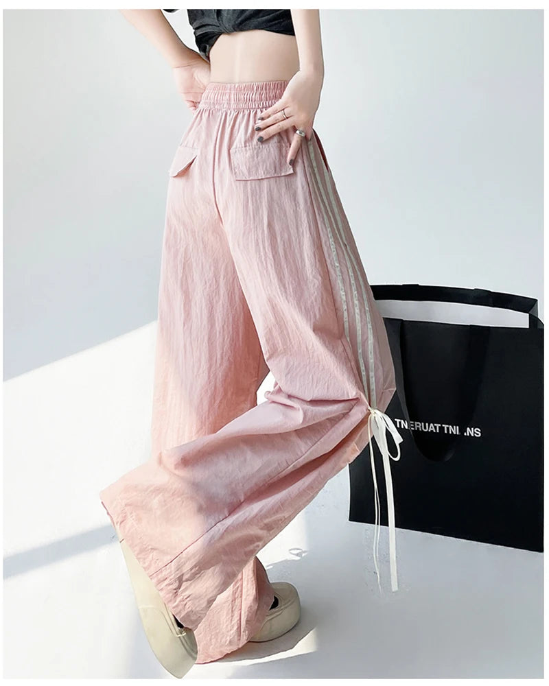 Zoki Dopamine Women Summer Pants Fashion Striped Bow Loose Multicolor Cargo Pants Casual Bf Ladies Trousers New