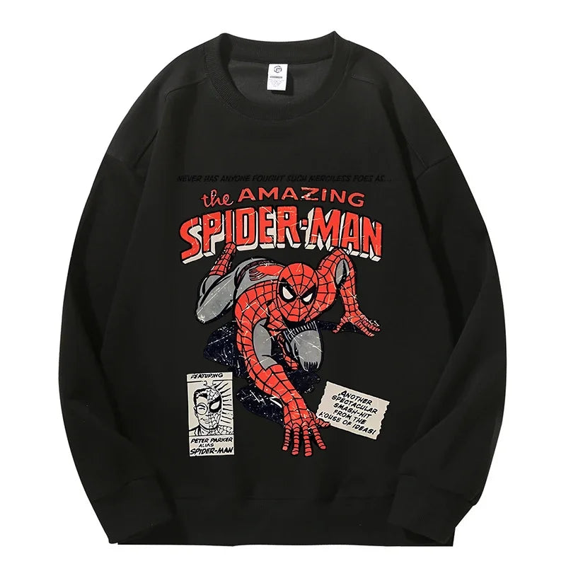 High Quatily Cotton Spiderman Print Sweatshirt Crew Neck Casual Pullovers Streetwear Sweatshirts for Women Long Sleeve Clothing