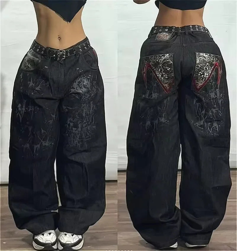American Street Trend Letter Embroidered Loose Jeans Men Harajuku Y2K New Hip Hop Oversized Wide-leg Pants Unisex Mopping Jeans