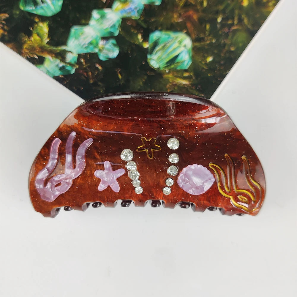 Sea Series Large Hair Claws Clip Diamond Starfish Conch Hair Clips Acetate Hair Accessories Handmade