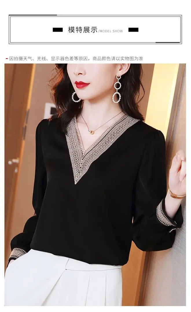 Elegant Fashion V-neck Embroidery Hollow Out Dignified Shirt New Summer Autumn 2022 Long Sleeve Solid Color Women's Clothing