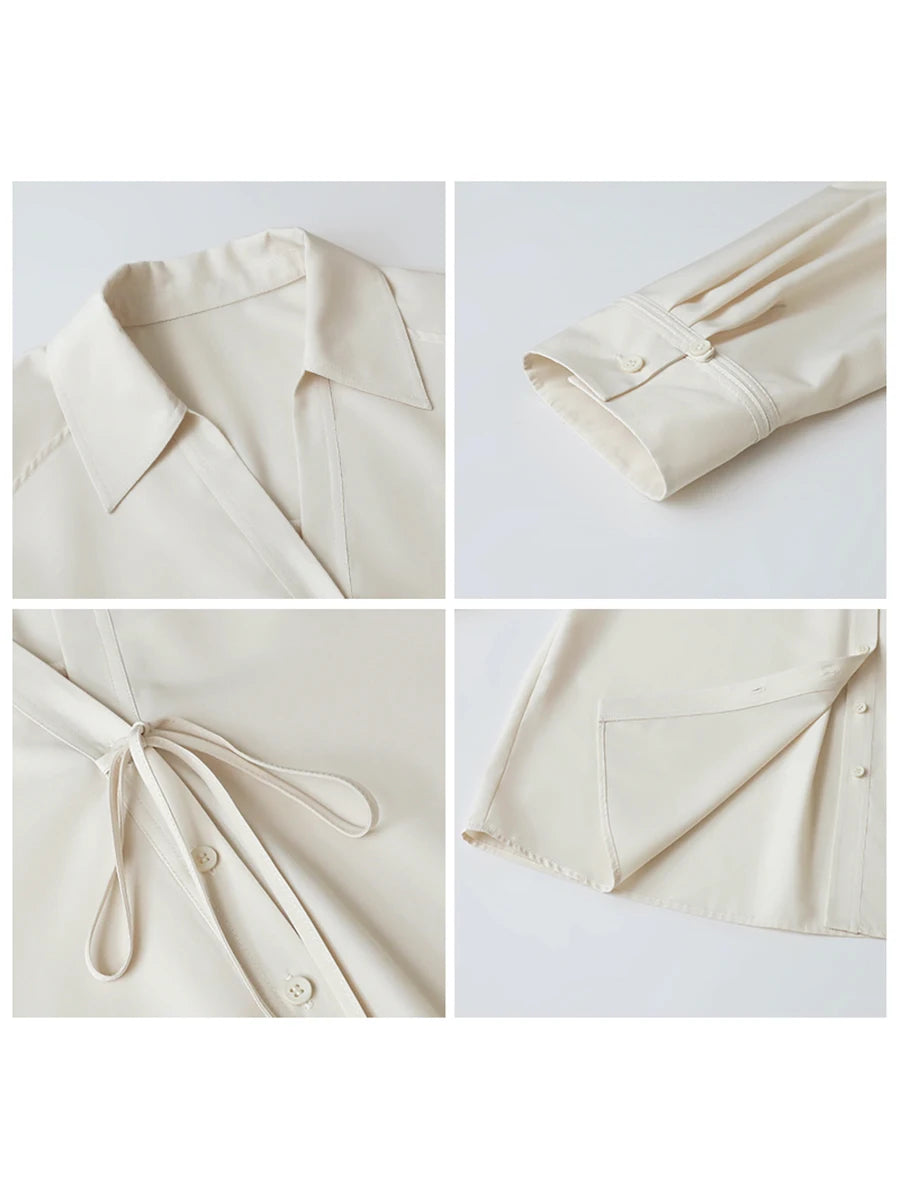 CHIC VEN Women Shirt Loose Casual Solid New Lapel Tie Design Sun Protection Blouses Long Sleeved Female Coat Summer 2025