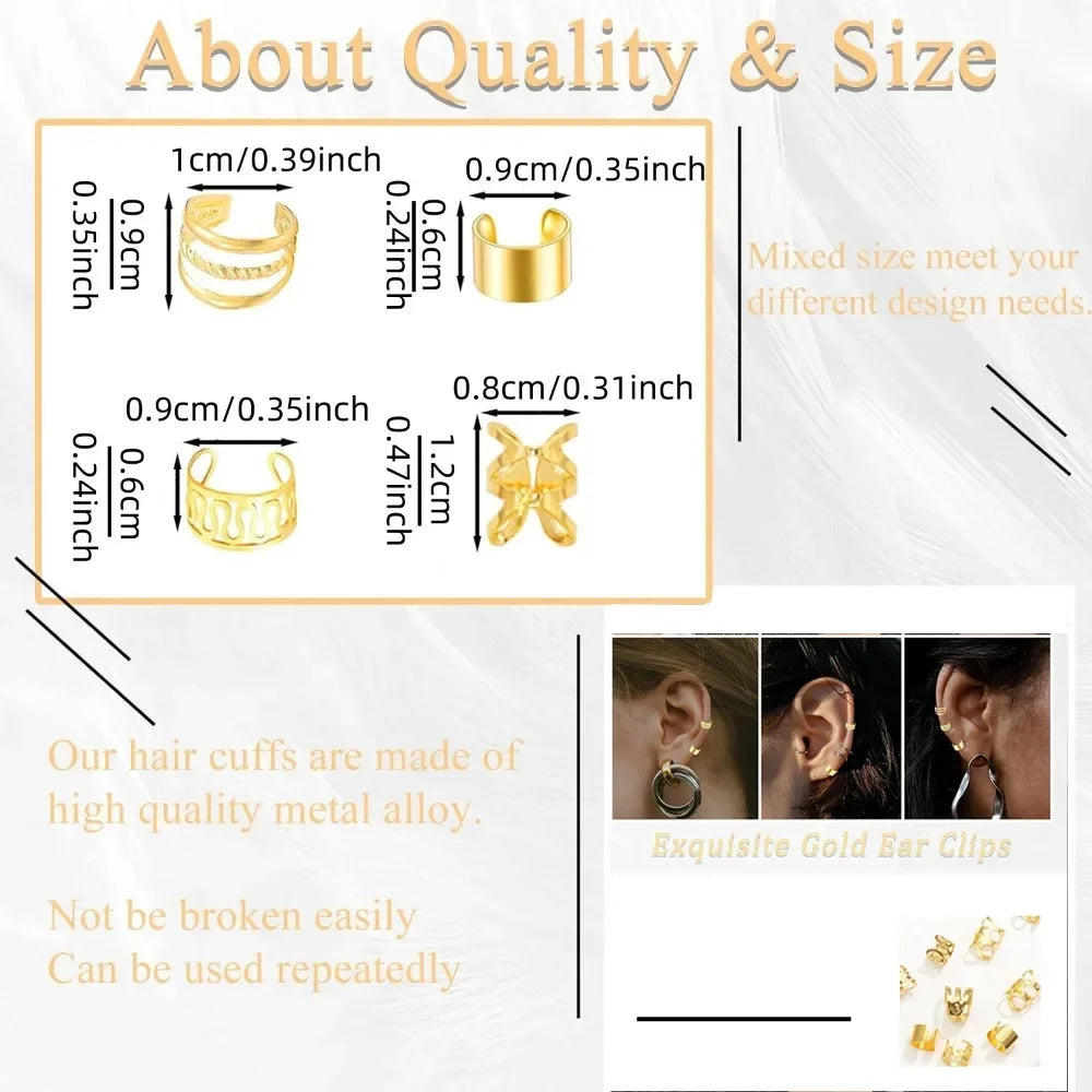 40PCS Hair Jewelry for Braids Gold Hair Cuffs Multi Style Rings Adjustable Hair Beads for Braid Loc Dreadlock Accessories