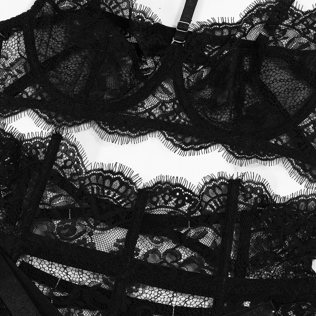 New lace pick-up body sculpting sex set perspective neck sexy underwear four-piece set lace bodysuit body suit sexy lingerie