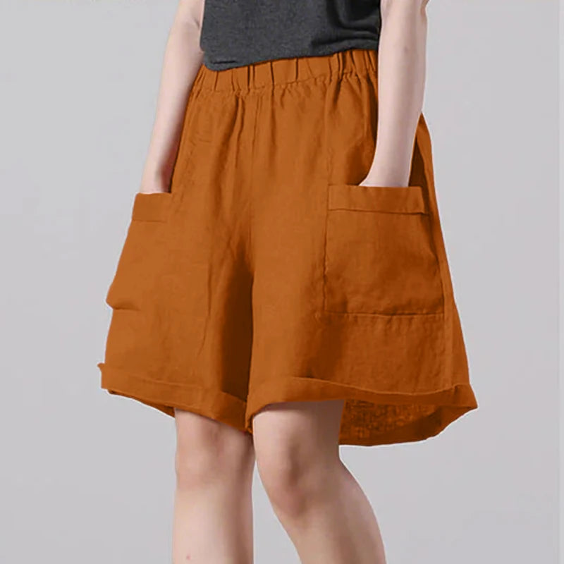 ZANZEA Vintage Summer Shorts Women Fashion High Elastic Waist Pantalons Pockets Solid Color Wide Leg Pants Casual Loose Shorts