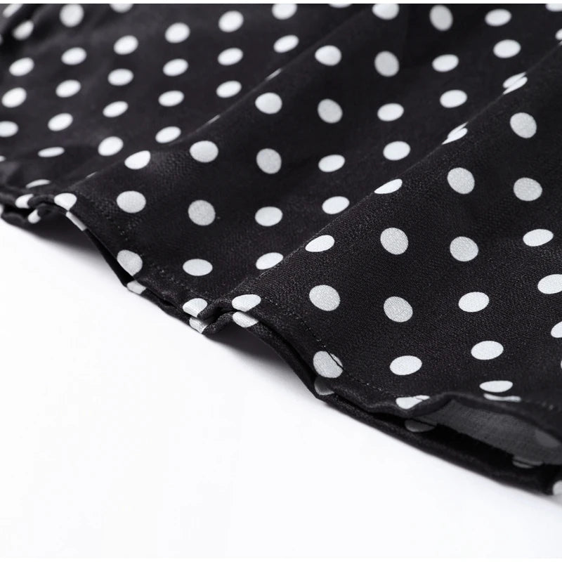 Retro Polk Dot Long Dress With Ribbon Women Sexy Low Cut Sleeveless Pleated Slim Evening Dresses Female Spring Chic Street Party