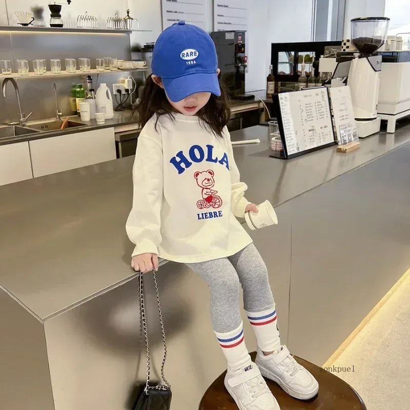 Autumn Children's Fashionable Sports Set Baby Girl Sweater + Leggings Two-piece Sets Girl Toddler Cartoon Alphabet Clothing