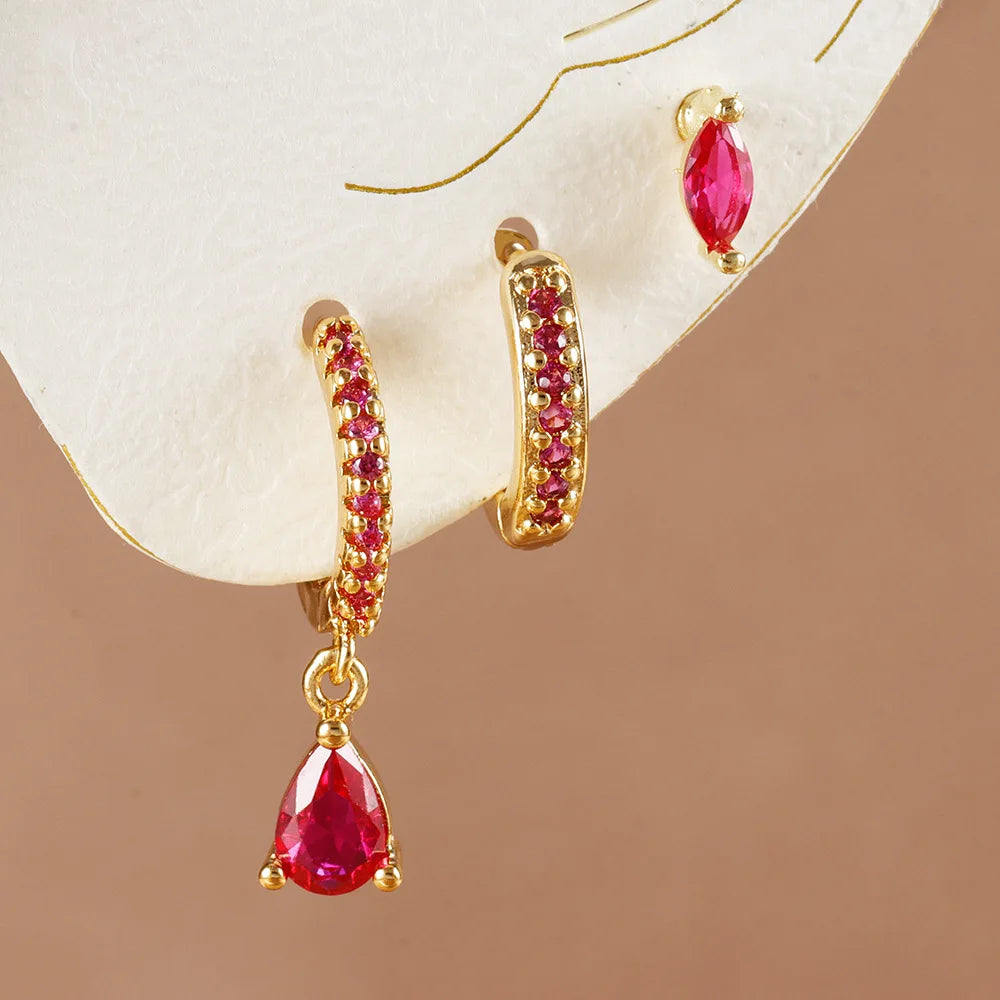 3 Piece Fashion Stainless Steel Round Star Drop Earrings Set for Women 18K Gold Plated Dangle Earring Punk Unisex Rock  Jewelry