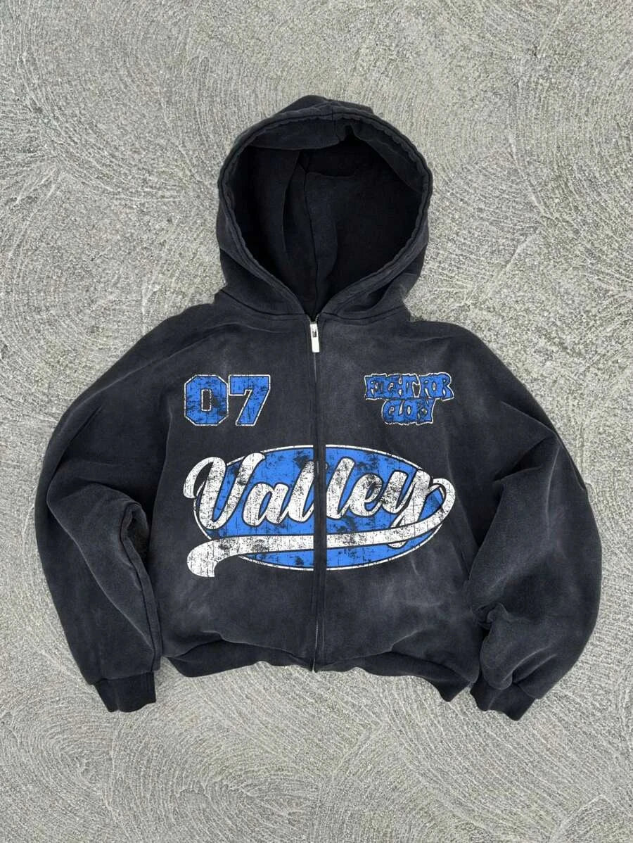 New Y2K American hip-hop retro monogrammed printed hoodie men clothing streetwear Harajuku jacket Gothic casual zip up hoodies