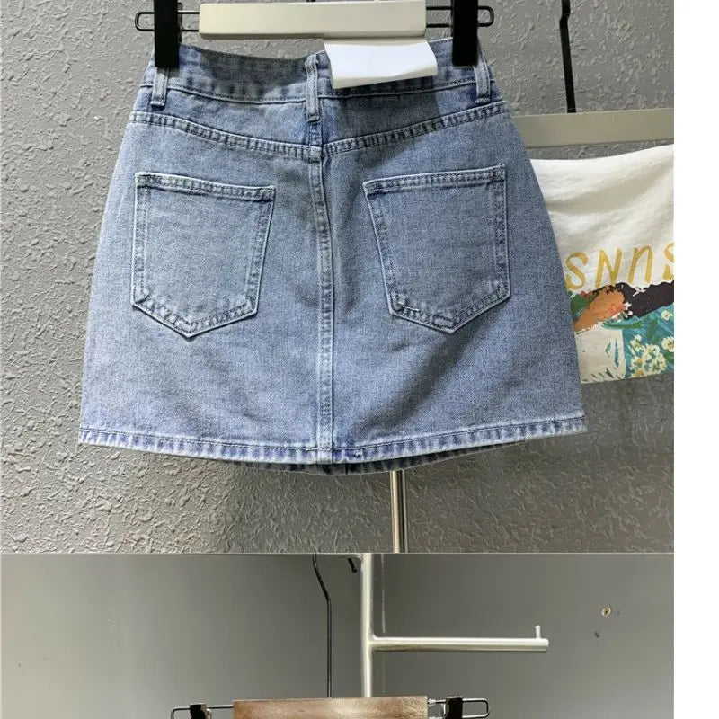 Heavy Industry Hot Drilling High-End Denim Skirt 2024 Spring And Summer New High Waist Pink Sexy A-Word Skirt