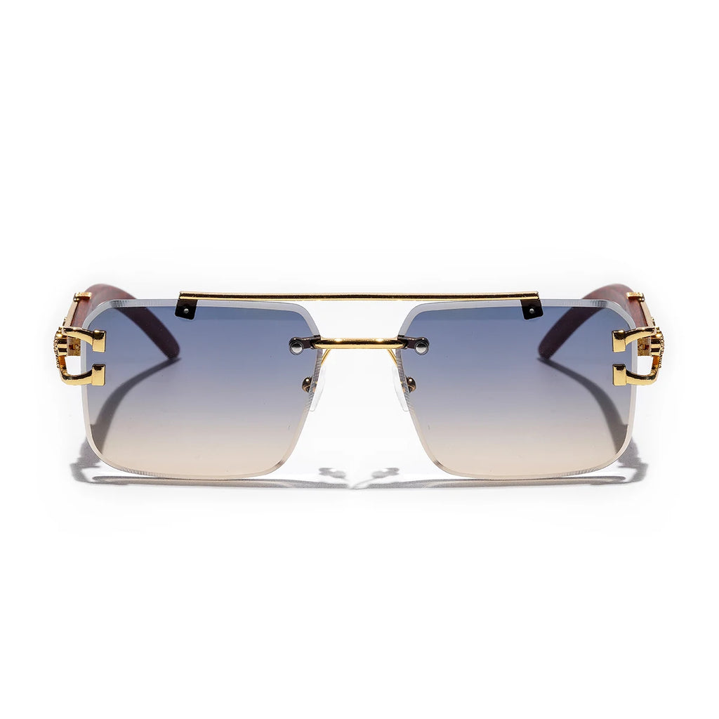 Ruiao Rimless Pilot Luxury Designer Brand Square Sunglasses Diamond Cut Shades UV400 Frameless Eye Glasses for Men And women