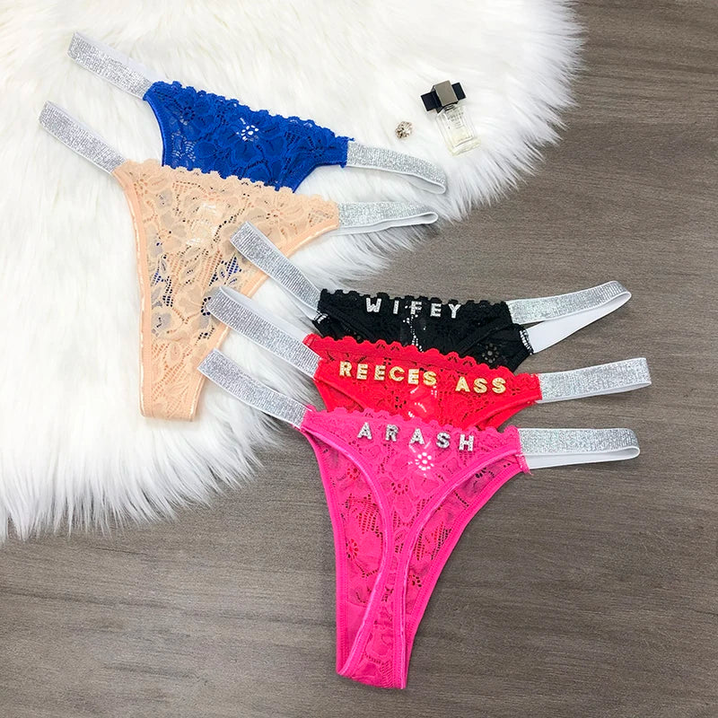Customized Letter Sexy Lace Thong Panties for Women Custom G-String Name Jewelry Underwear Sexy Lady Bikini Hot Wife Gift
