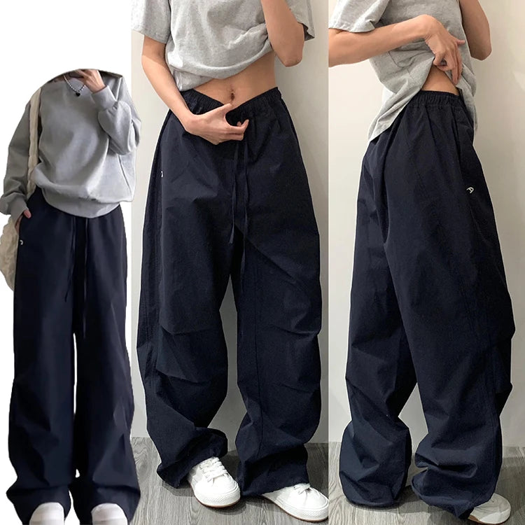 High Waist Wide Leg Pants Women's Retro American High Street Paratrooper Trousers Spring Summer New Loose Drapey Cargo Pants