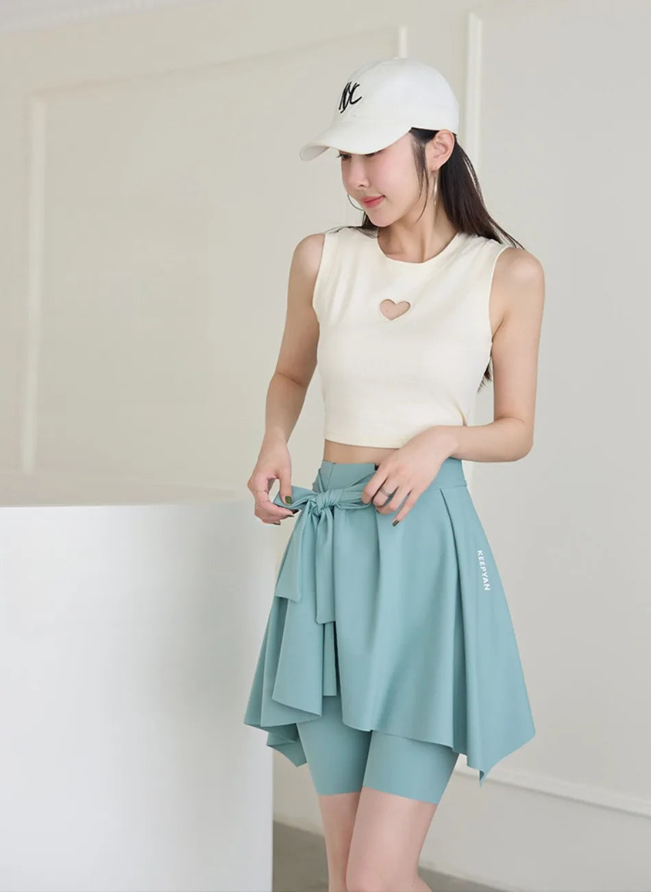 One-piece Skirt Women's Yoga Butt Curtain Sports Tennis Fitness Lace Up Irregular Mini Kirt Outer Wrap Skirts Prevent Exposure