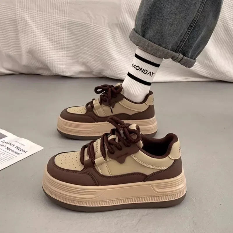 Women's Thick Sole Panda Shoes Spring Autumn New Style FootSlimming Heightening Versatile White Sneakers Sports Casual Board Sho