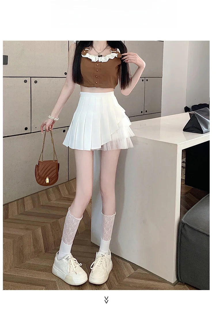 Slimming A-Line  Skirt for ort Women High Waist Pleated Tulle f Body Skirts Commute Sle Summer Collection