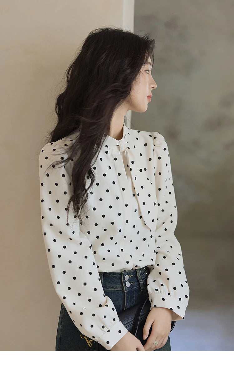 MISHOW Wave Point Long Sleeve Brushed Blouse Rabbit Ear Collar 2024 Winter Women Clothes Temperament Thickened Shirts MXD56X1697