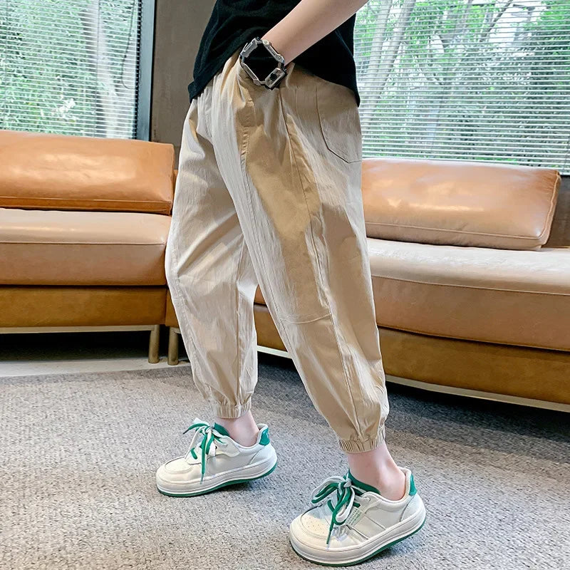Children's Cotton Linen Mosquito Repellent Pants Summer New Style Casual Sports Trousers For Boys Age 9 To 14