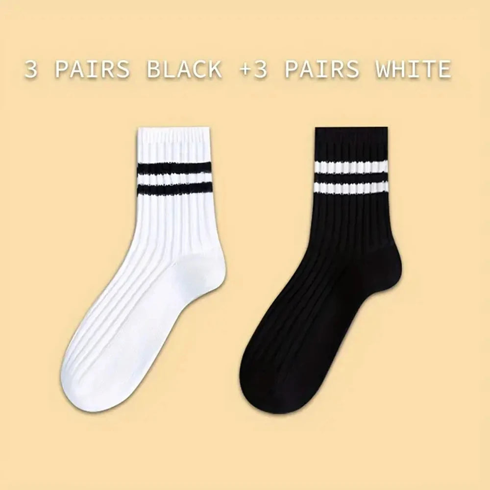 2/6/10/20 Pairs Neutral Striped Round Neck Socks Spring Summer Sweat Absorbing Breathable Solid Color Couple Sports Leisure Sock
