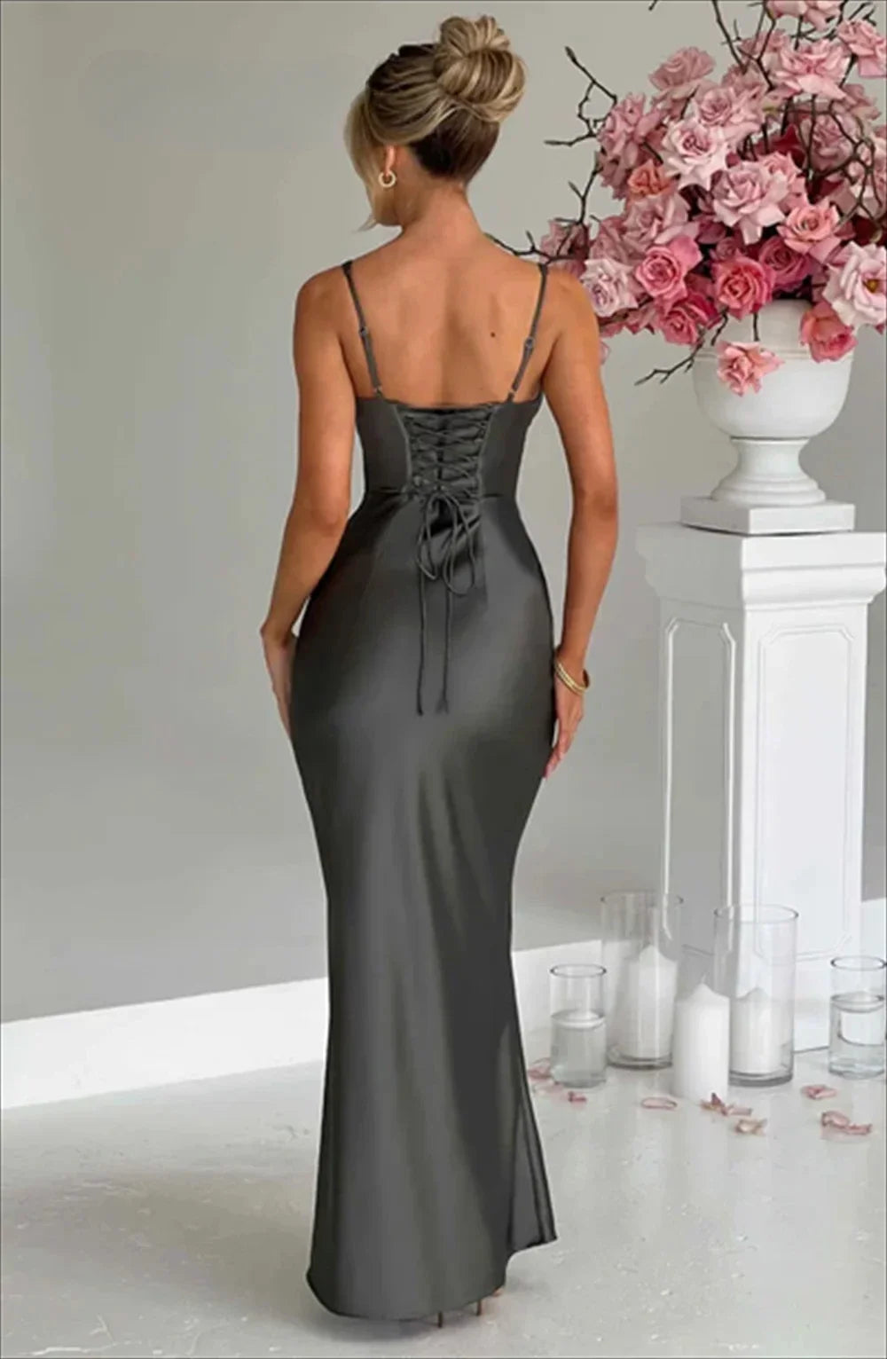 Bonny Strapless Satin Maxi Prom Gown Sexy Mermaid Backless and Lace up Floor-Length Evening Bridal Gown vestidos de festa