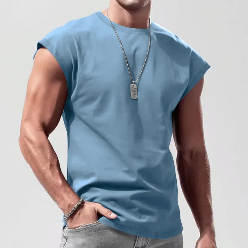 Summer new sleeveless tank top for men loose and casual Men's beach solid-color thin waistcoat T-shirt vest gym clothing man