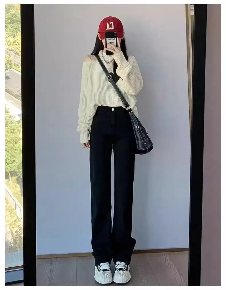 Loose Dad Jeans Women's Spring Summer New Sle Wide Leg Nine Points Harlan plus Size Slimming Trousers High Waist Denim