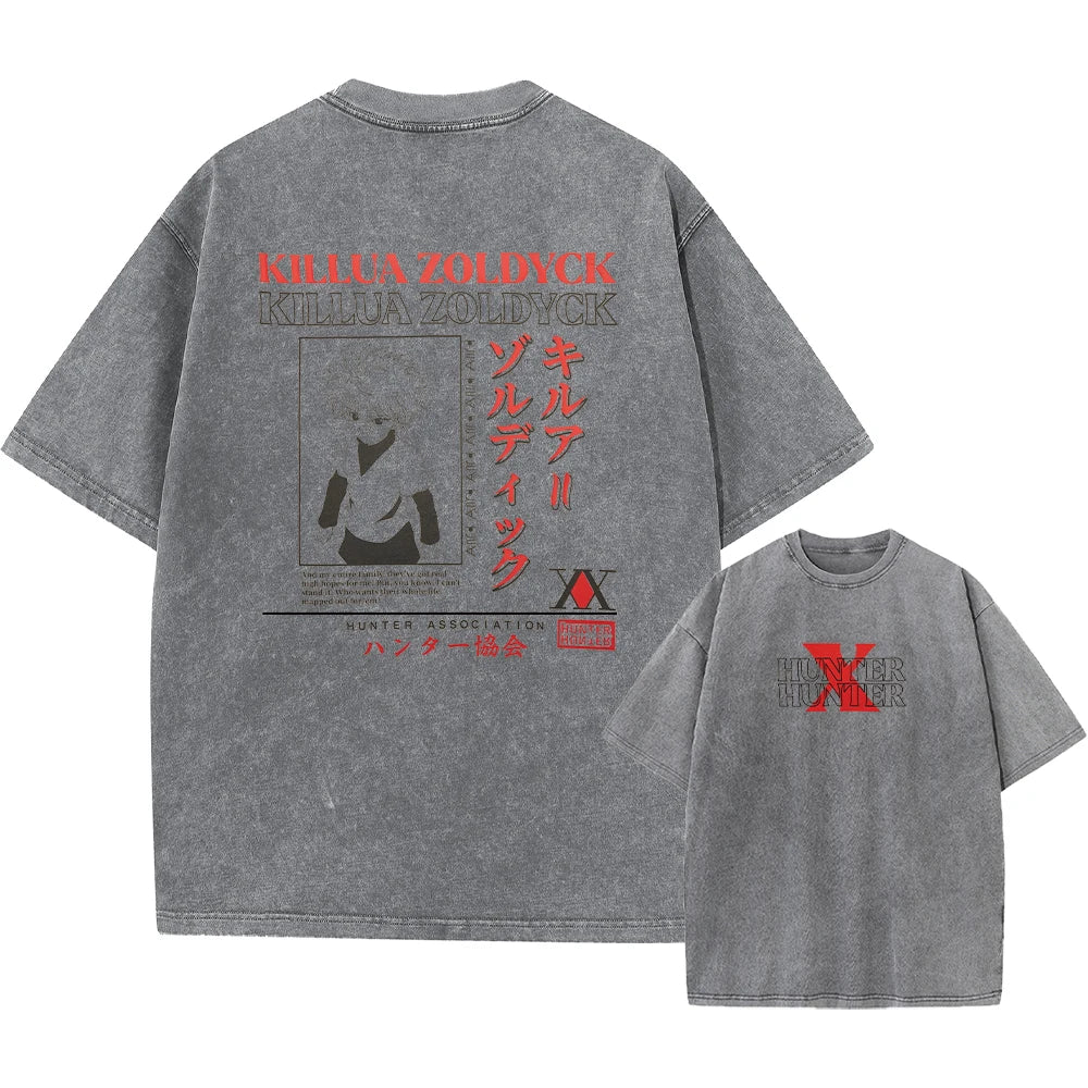 Anime Hunter x Hunter T Shirt Vintage Washed Phantom Troupe T-shirts Oversized Streetwear Manga Chrollo Lucilfer Tops Tees Man