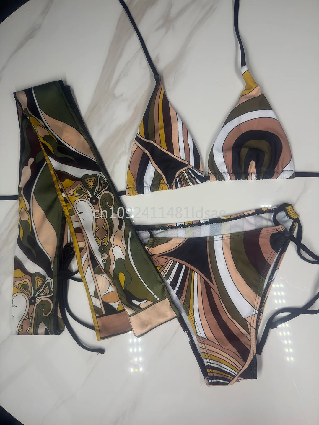 Luxury Design Women's Scarf Bikini Set Italy Designer Brand Scarf Strapless Swimsuit