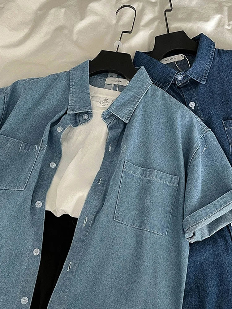 Retro Loose Denim ort Sve irt Bla Versatile Cotton Blend Korean Sle Women's Summer Faion White T-irt Bla orts