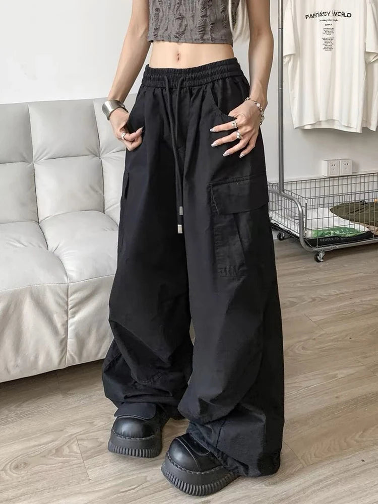 Zoki Loose Vintage Y2K Cargo Pants Women Streetwear American High Waist Trousers Casual Big Pockets Bf Retro Harajuku Pants New