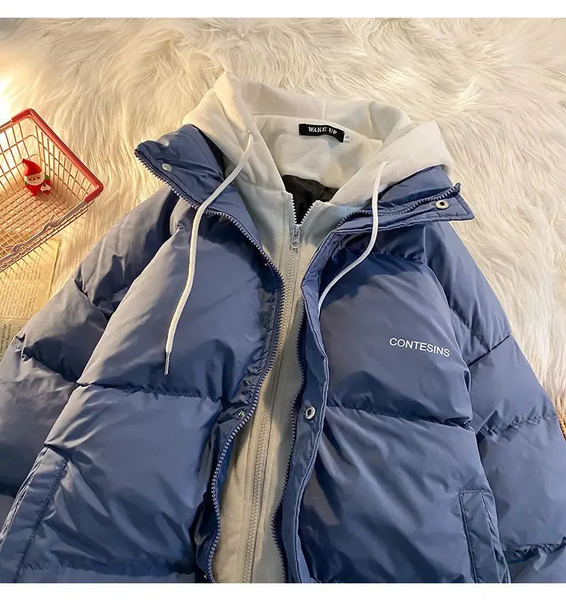 Y2K Multi-functional Fake Two Pocket Zipper Down Jacket Thick Coat Korean Version Winter New Winter Leisure Cotton Clothes Women