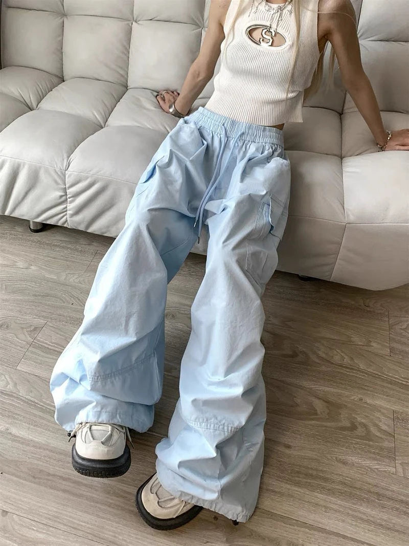 Zoki Loose Vintage Y2K Cargo Pants Women Streetwear American High Waist Trousers Casual Big Pockets Bf Retro Harajuku Pants New