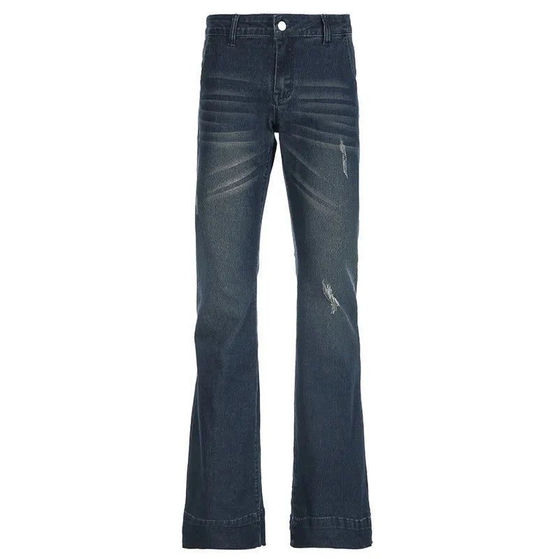 American Retro Low Waist Bell Bottom Jeans Women Summer Fashionable Versatile Casual Long Pants Washed Effect Classic Style