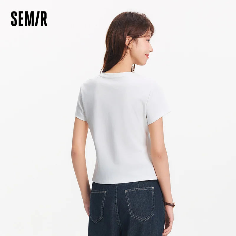 Semir Twist Knot Design Short Sleeve Tee Women Slim Fit 2025 Summer New Fashionable Casual Top