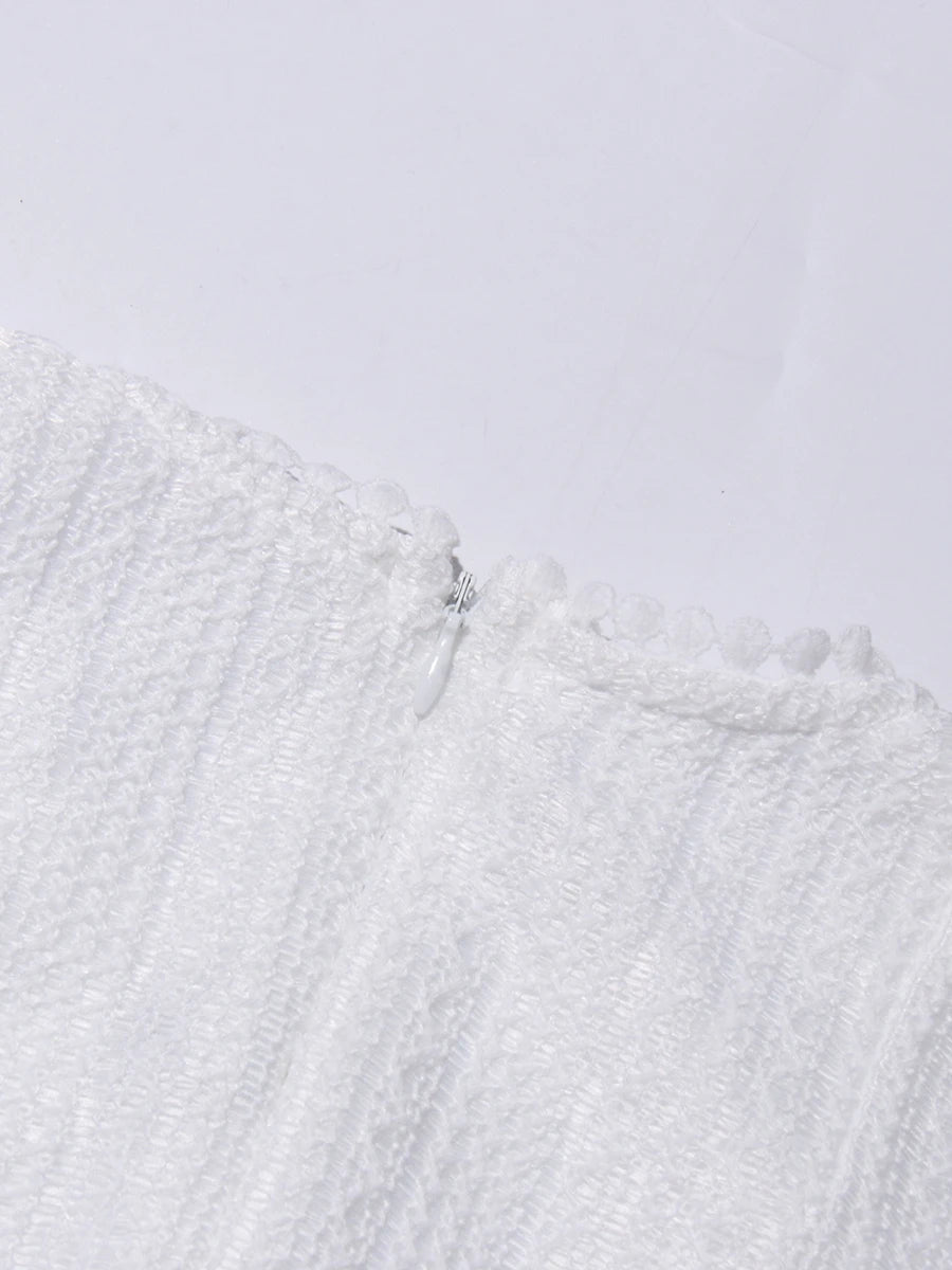 TWOTWINSTYLE Solid Hollow Out Slimming Dresses for Women O Neck Long Sleeve High Waist Temperament Dress Female Fashion