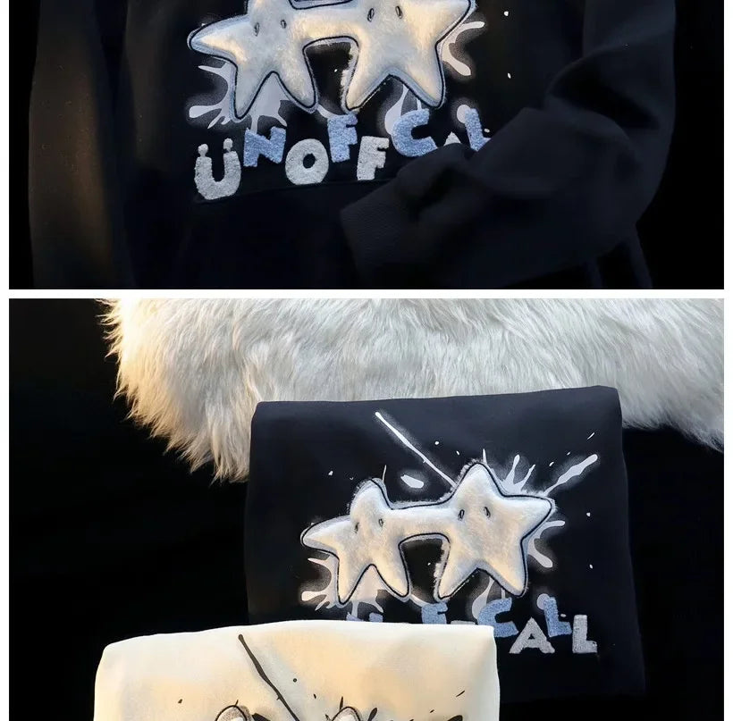 American Style Street Flocking Star Hooded Sweatshirt For Men Women Couple Loose Fit Oversize Spring Autumn Thin Jacket