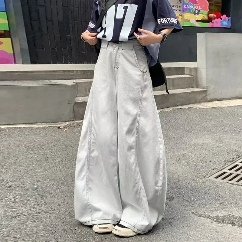 Men's Summer High Waist Straight Leg Jeans Slimming Loose Wide Leg Pants Retro Knife Edge Design Casual Fashion