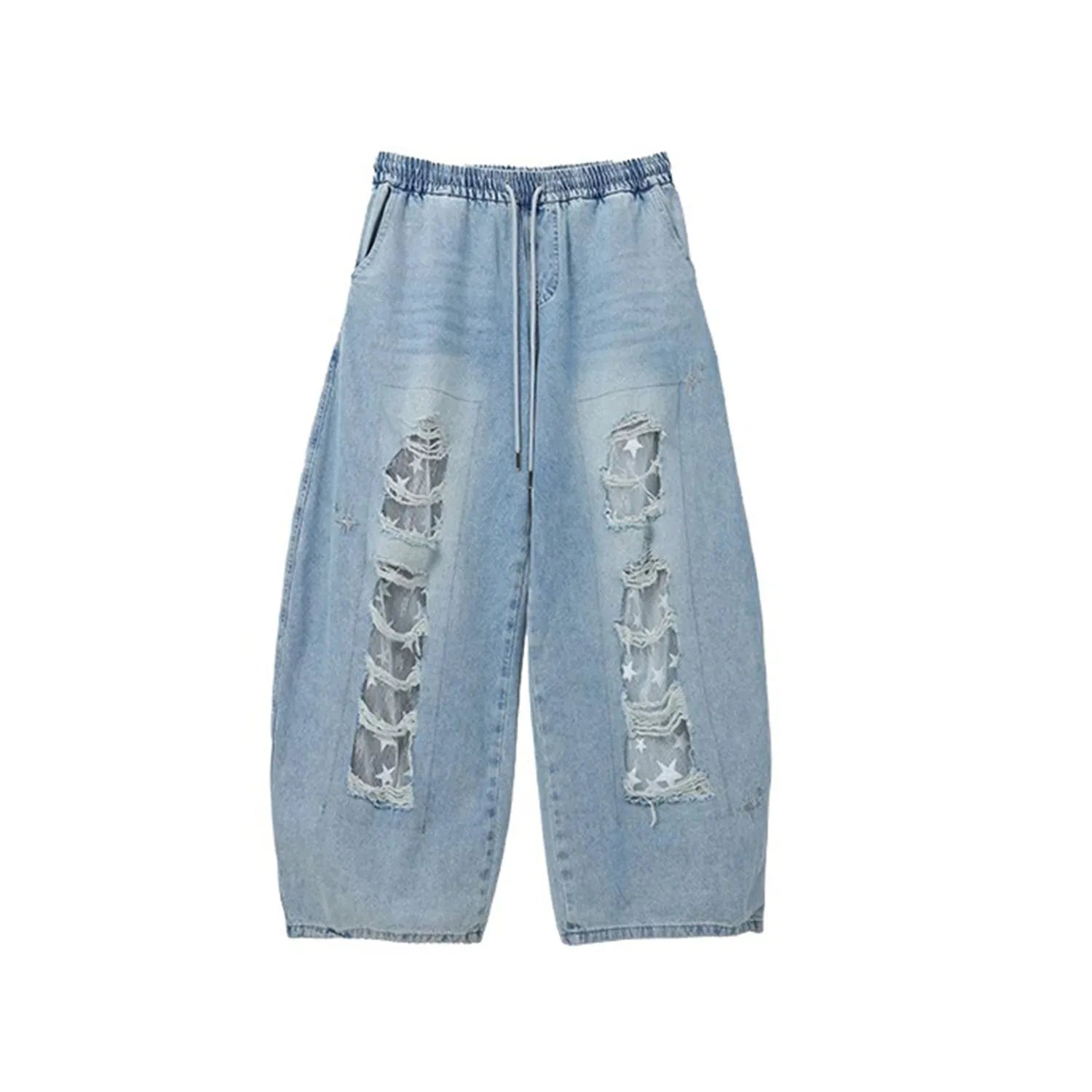 CBXLAB Street Dance Women'sWhite denim patchwork distressed dance pants with long design for jazz dancers, spicy and casual