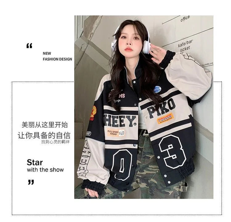 2023 Y2k Red White Bomber F1 Jacket Women Men Biker Racer Jacket Retro Hip Hop Grunge Clothes Trend Oversize Windbreaker Varsity