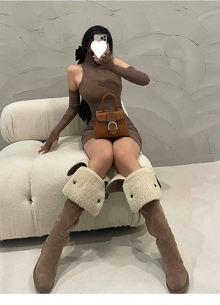 Spring Sexy High Collar Dress Spicy Sweet Tight Pure Desire Style Halter Wrap Hip Dress Women