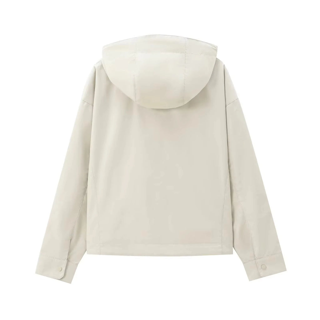 DUOPERI Women Fashion Spring Autumn Solid Jacket with Hat Long Sleeves Female Chic Lady Casual Outfits