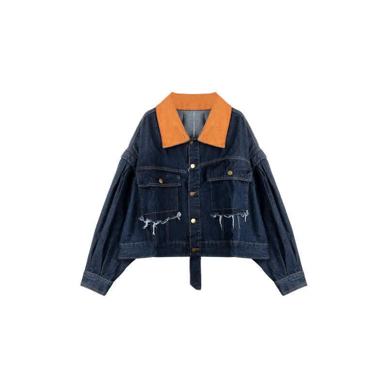 Women's Corduroy Collar Denim Jaet ort Loose Fit Autumn Winter plus Size Versatile Retro Sle Top for Full Figured Ladies