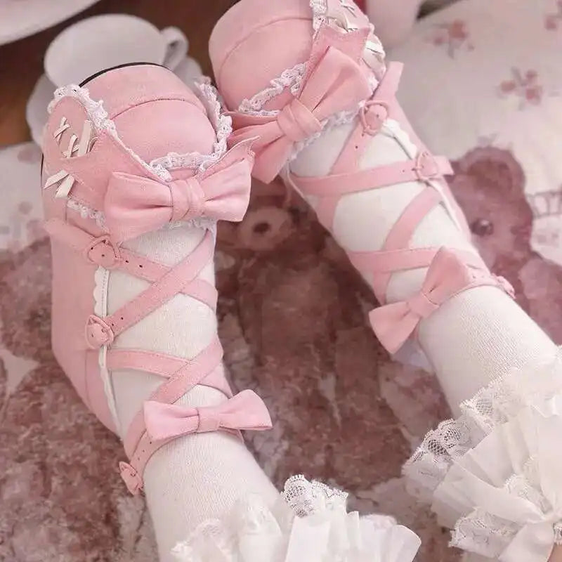 women Lolita shoes summer Lovely Girls lolita Cute Butterfly-knot Platform Shoes Sweet Rabbit Ears Mary Janes Elevator Shoes