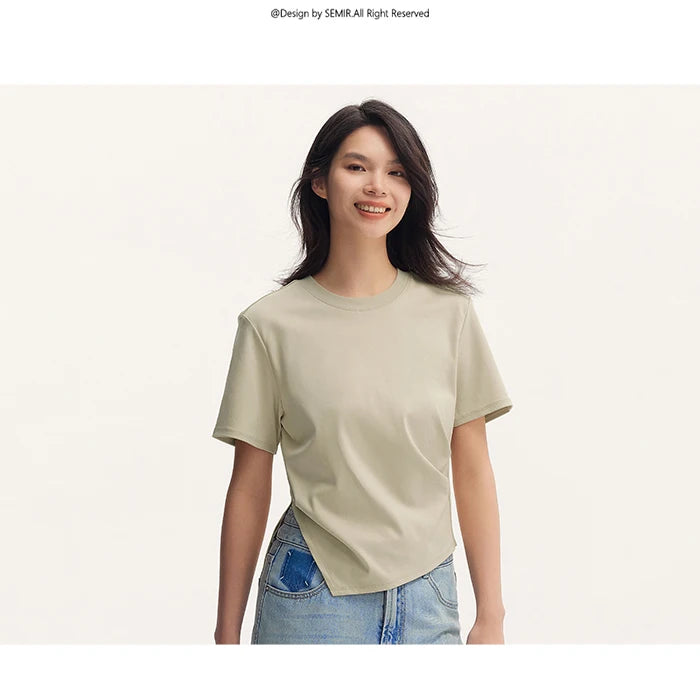 Semir Short-Sleeved T-Shirt For Women Short And Slimming With A Small Surprise New In 2024 Summer Pure Cotton Top