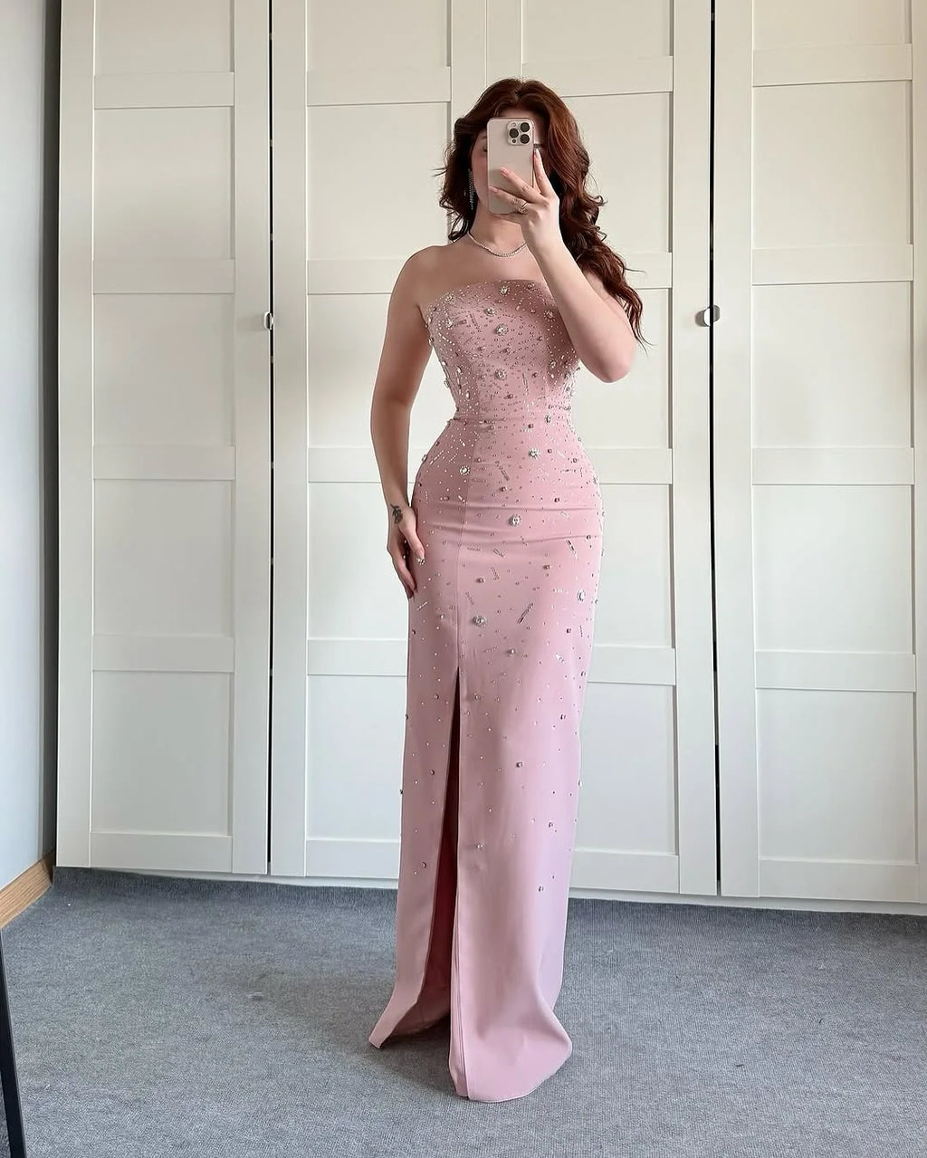Customized Sexy Jersey Crystal Sequined Evening Dresses Temperament Strapless Sleeveless Celebrity Gowns Custom Size Prom Dress