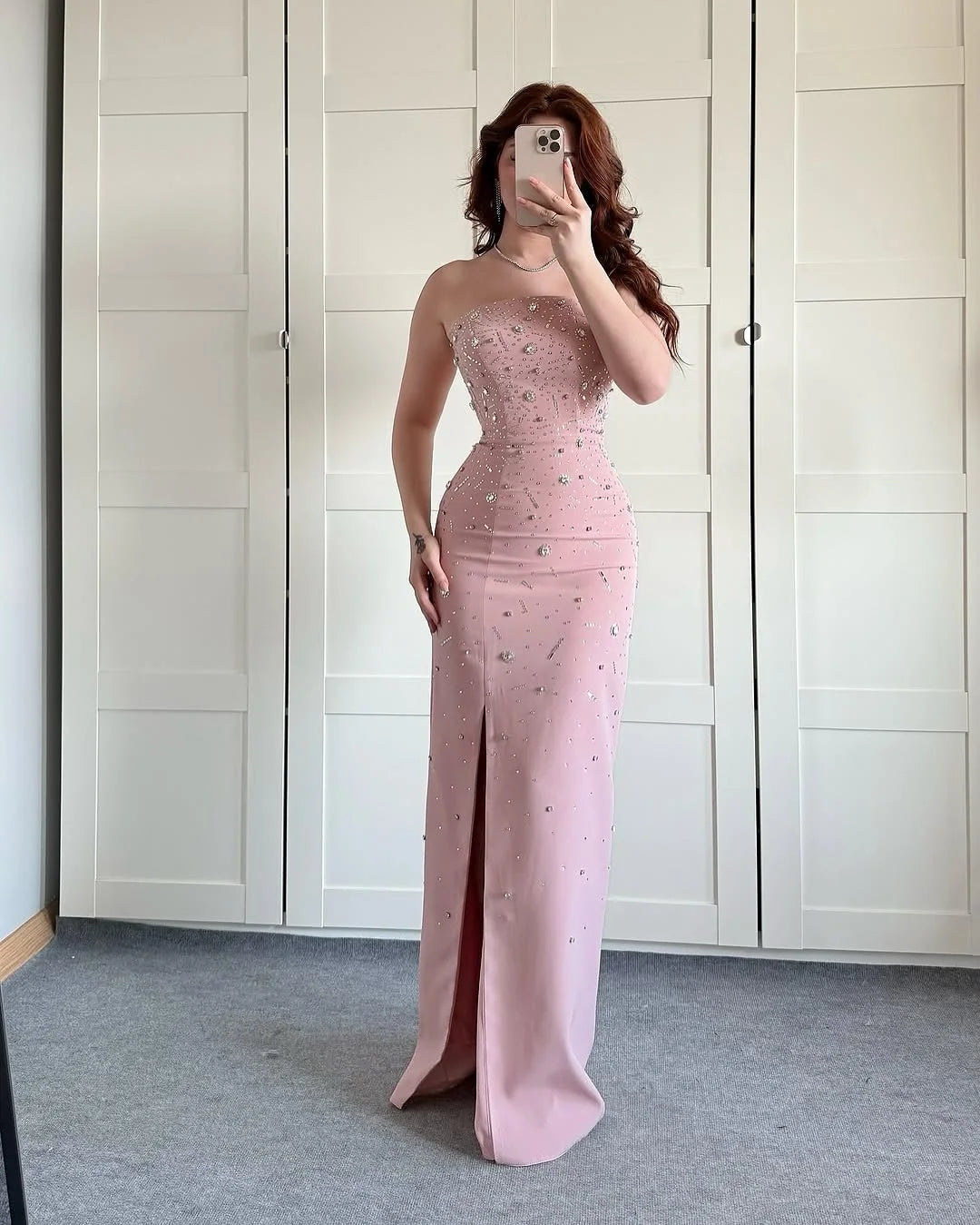 Customized Sexy Jersey Crystal Sequined Evening Dresses Temperament Strapless Sleeveless Celebrity Gowns Custom Size Prom Dress